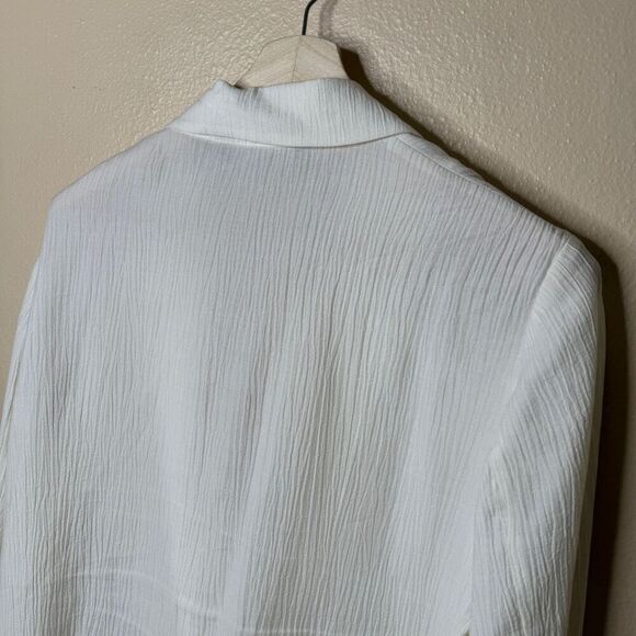 Zara Blazer Women's Large White Wrinkle Look Ecru Double Breasted Oversized - Picture 5 of 13